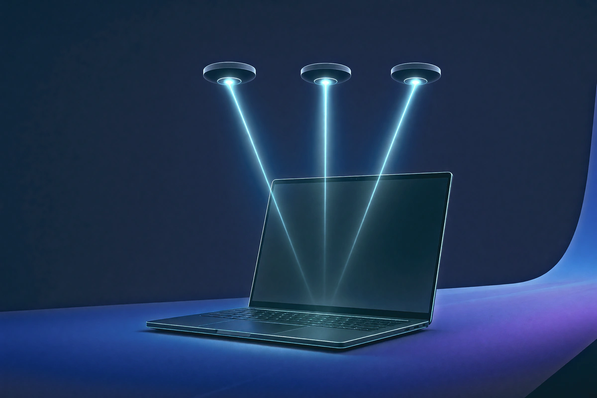 Illustration of a laptop connected to three Wi-Fi access points at once