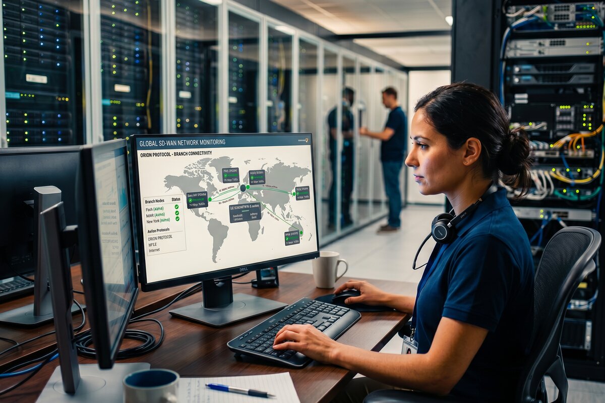 Branch office network rack with SD-WAN edge appliance and bonded uplinks